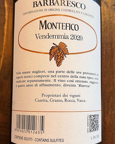 Barbaresco Montefico Riserva 2020