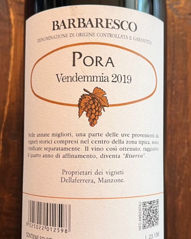 Barbaresco Pora Riserva 2019