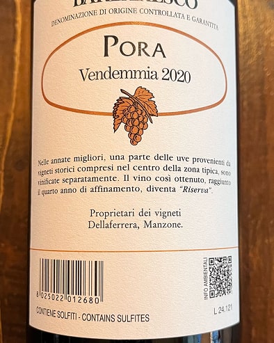 Barbaresco Pora Riserva 2020