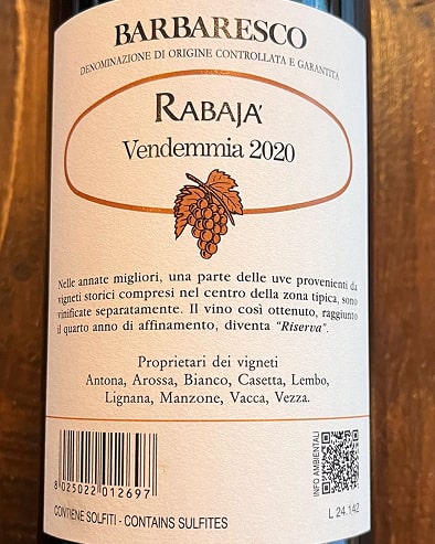Barbaresco Rabaja' Riserva 2020