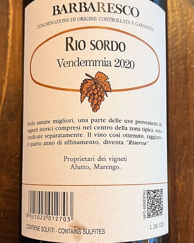 Barbaresco Rio Sordo Riserva 2020