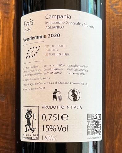 Fois Aglianico 2020 - Bottiglieria del Borgo