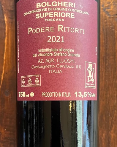 Podere Ritorti 2021 Bolgheri Superiore Doc